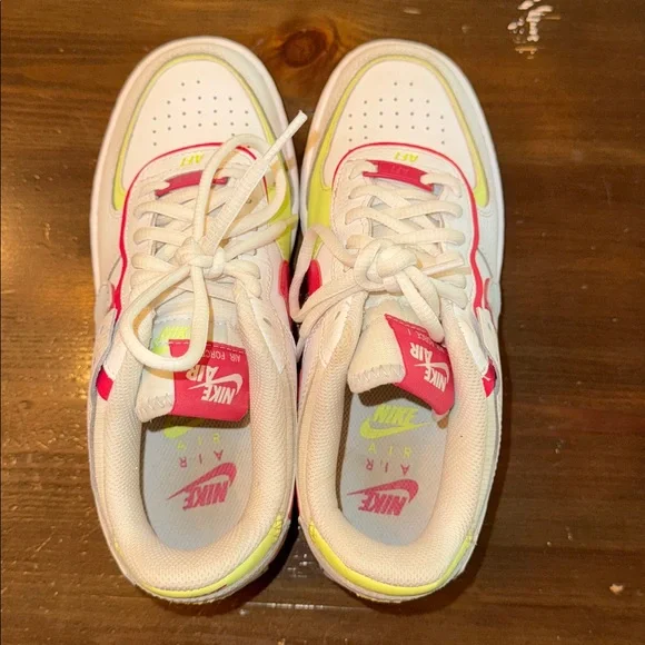 Nike Air Force 1 White with Pink and Yellow Accents Women’s 6 EUC - Picture 3 of 7